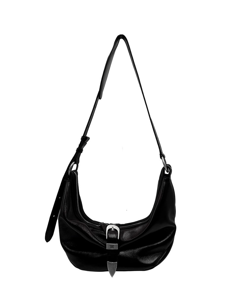 Belted hobo medium black glossy plain - Ferent Bags