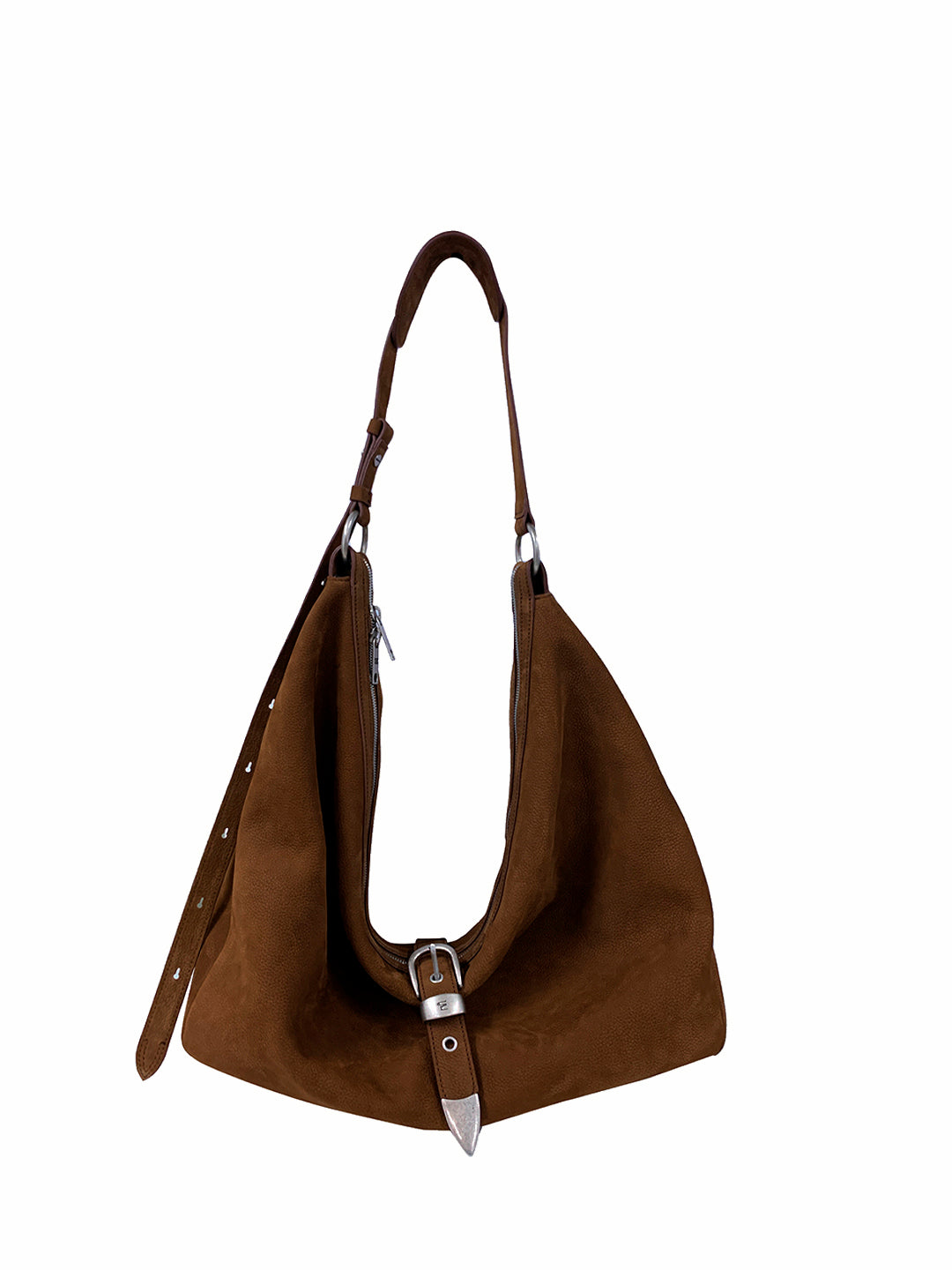 Belted Hobo Suede Shoulder chestnut nubuck - Ferent Bags