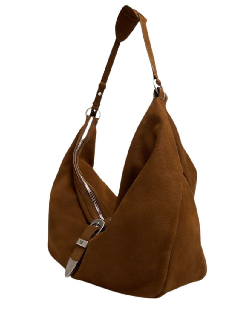 Belted Hobo Suede Shoulder chestnut nubuck - Ferent Bags
