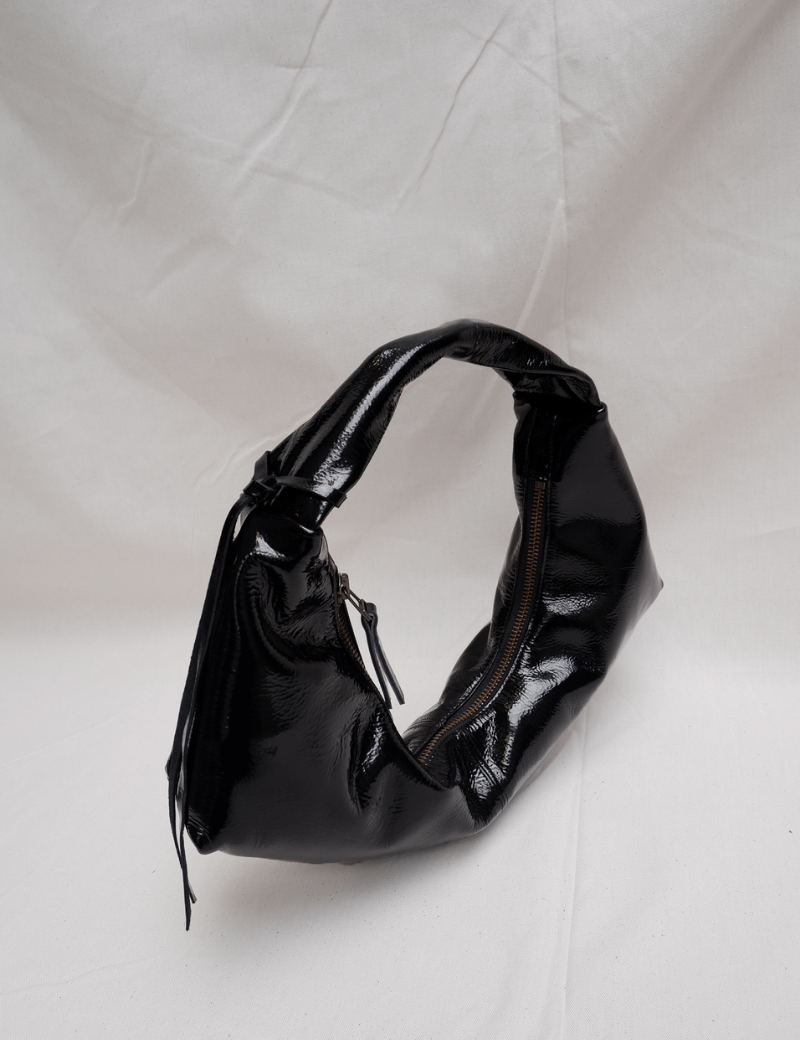 Slouchy Shoulder Bag crushed patent black - Ferent Bags