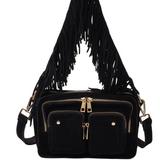 Ellie Fringe suede black w. gold