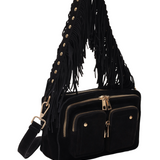 Ellie Fringe suede black w. gold
