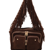 Ellie Fringe suede dark brown w. gold