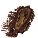 Ellie Fringe suede dark brown w. gold