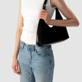 Amber black semi patent leather