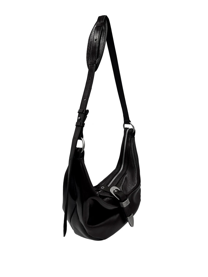 Belted hobo medium black glossy plain - Ferent Bags 