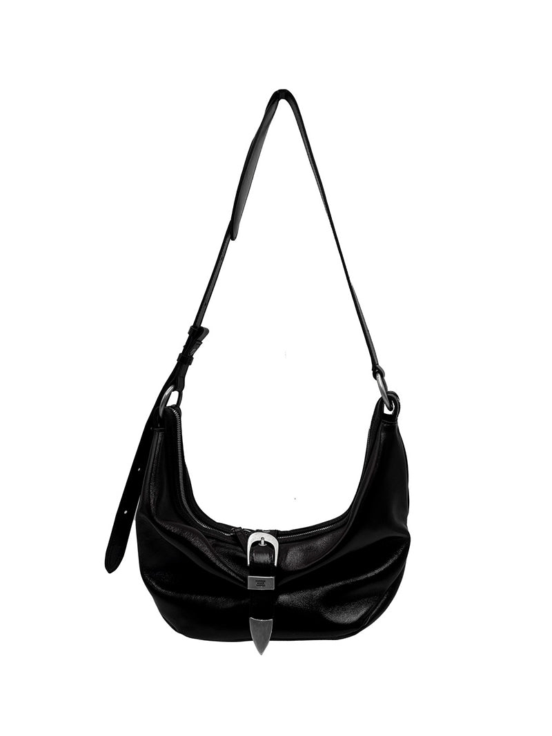 Belted hobo medium black glossy plain - Ferent Bags 