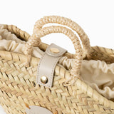 Capazo Raffia correa círculos beige