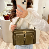 Ellie Stitch Suede dark olive w. gold