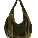 Gabi Suede Fringe Dark Olive w. Gold