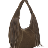 Gabi Suede Fringe Dark Olive w. Gold