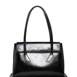 Row Tote Black creased leather