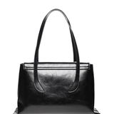 Row Tote Black creased leather