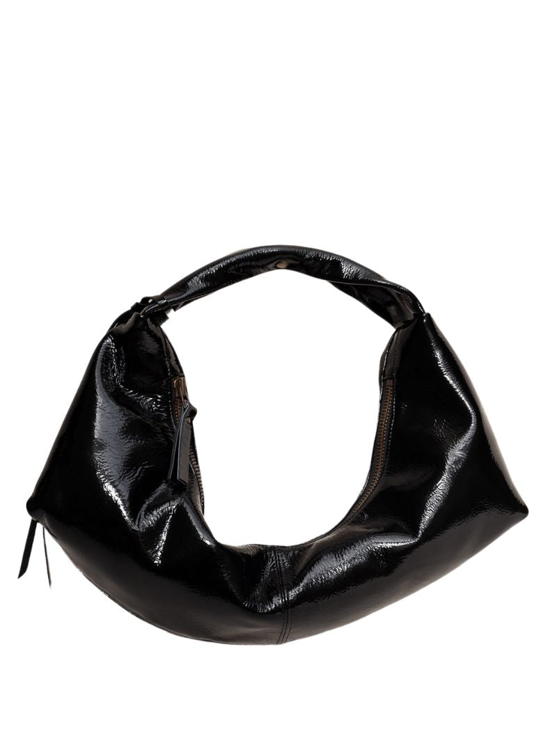 Slouchy Shoulder Bag crushed patent black - Ferent Bags 