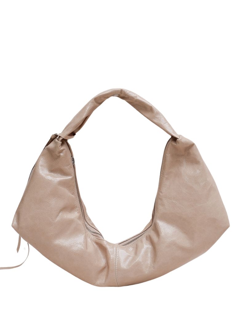 Slouchy Shoulder Bag crushed patent sand - Ferent Bags 