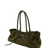 Soft Grandma shoulder dark olive suede