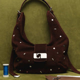 Vixen brown suede studs bag